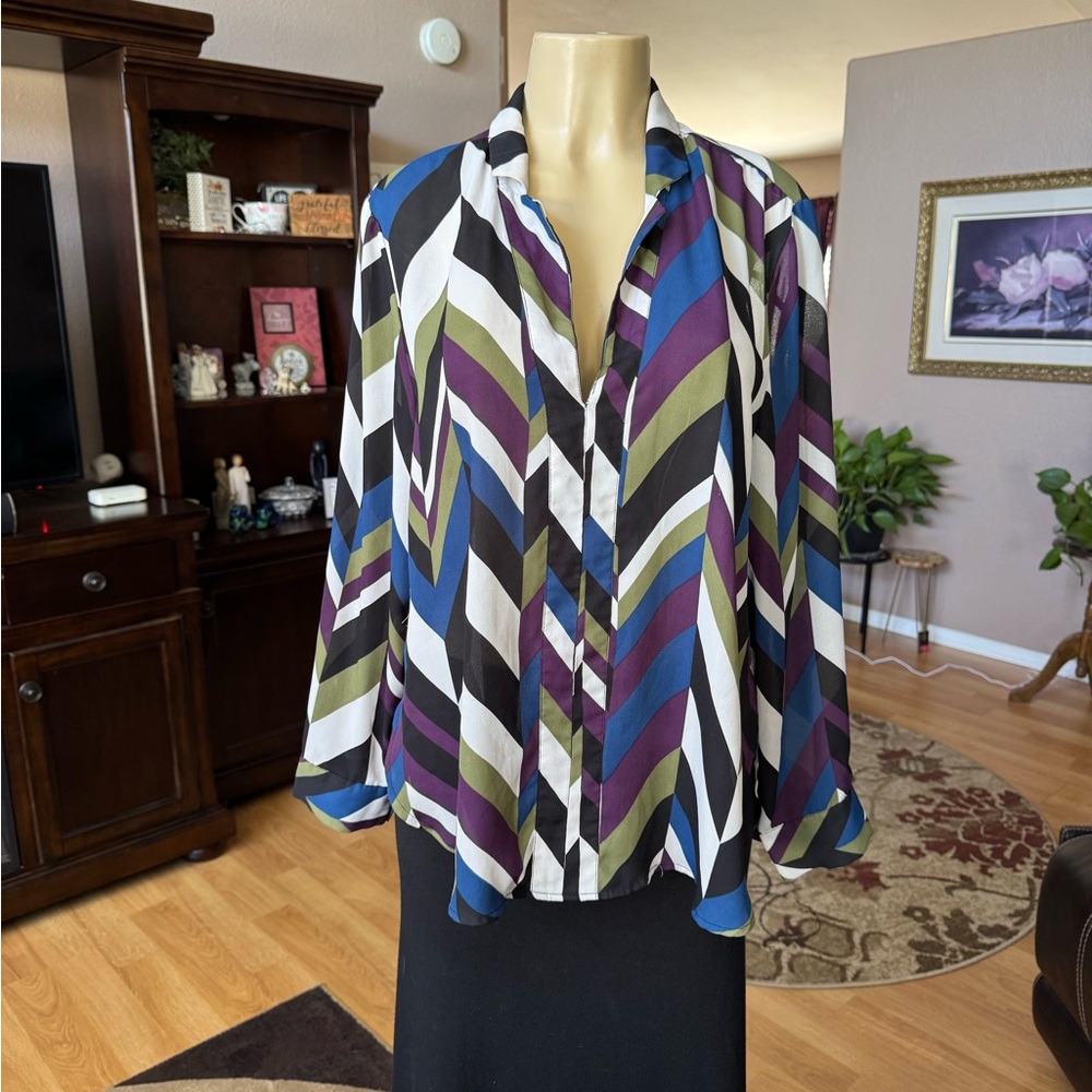Pat Rego multicolored long sleeve Vneck blouse-size 14-16